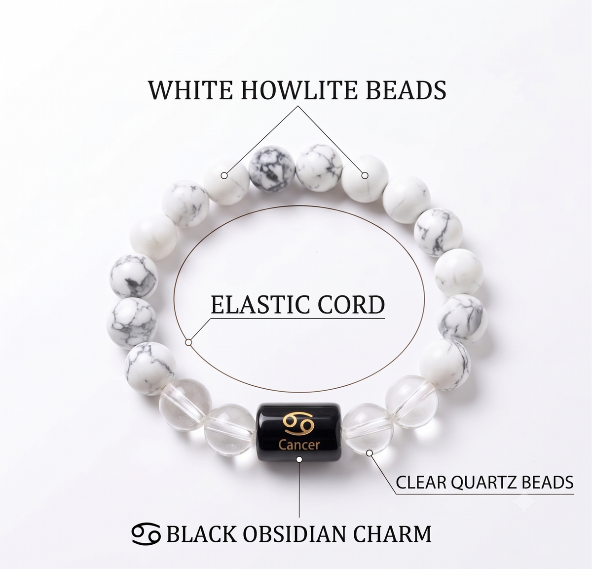 Cancer Zodiac Emotional Peace Howlite Bracelet