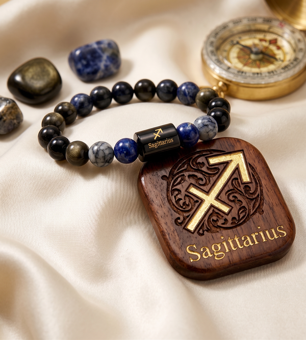 Sagittarius Zodiac Adventure & Wisdom Lava Stone Bracelet