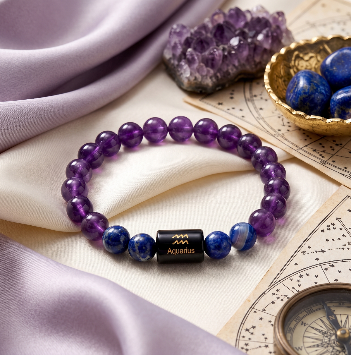 Aquarius Zodiac Natural Gemstone Healing Bracelet