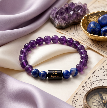 Aquarius Zodiac Natural Gemstone Healing Bracelet
