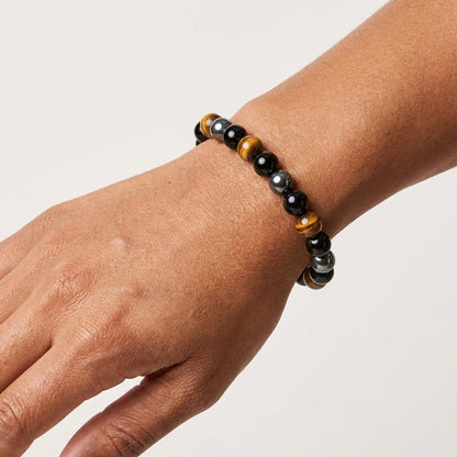 Triple Protection Bracelet – Authentic Obsidian, Tiger’s Eye & Hematite Energy Shield