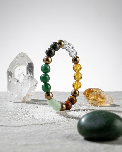 Money Magnet Abundance Bracelet – Citrine, Pyrite, Tiger’s Eye & Green Aventurine